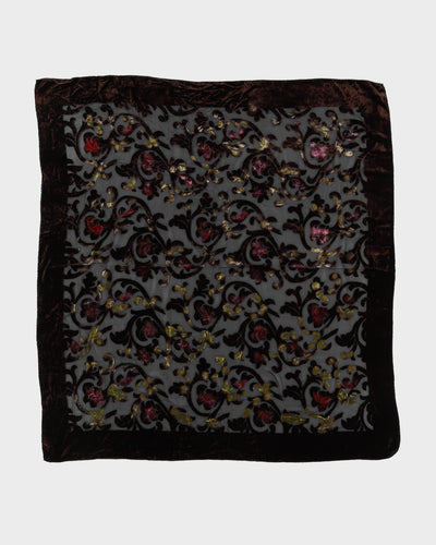 Brown Floral Velvet Devore Scarf