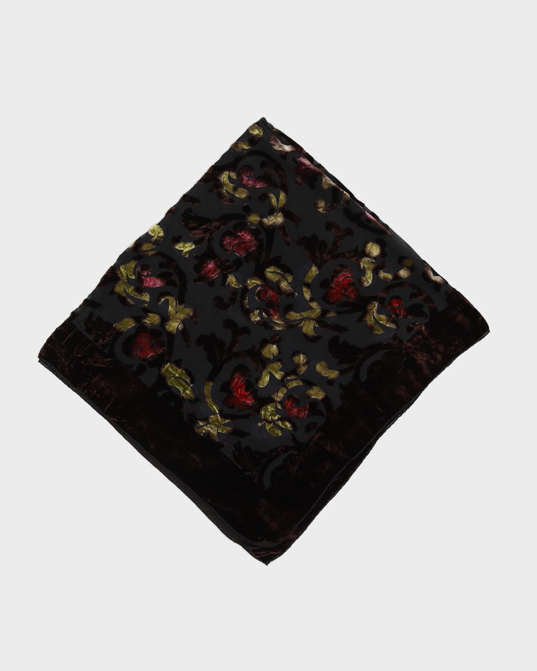 Brown Floral Velvet Devore Scarf