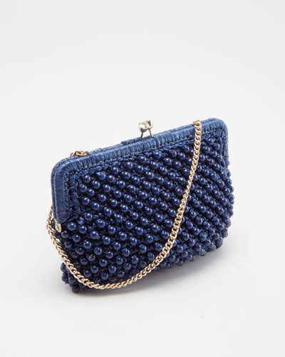 Vintage 1980s Blue Beaded Purse Bag