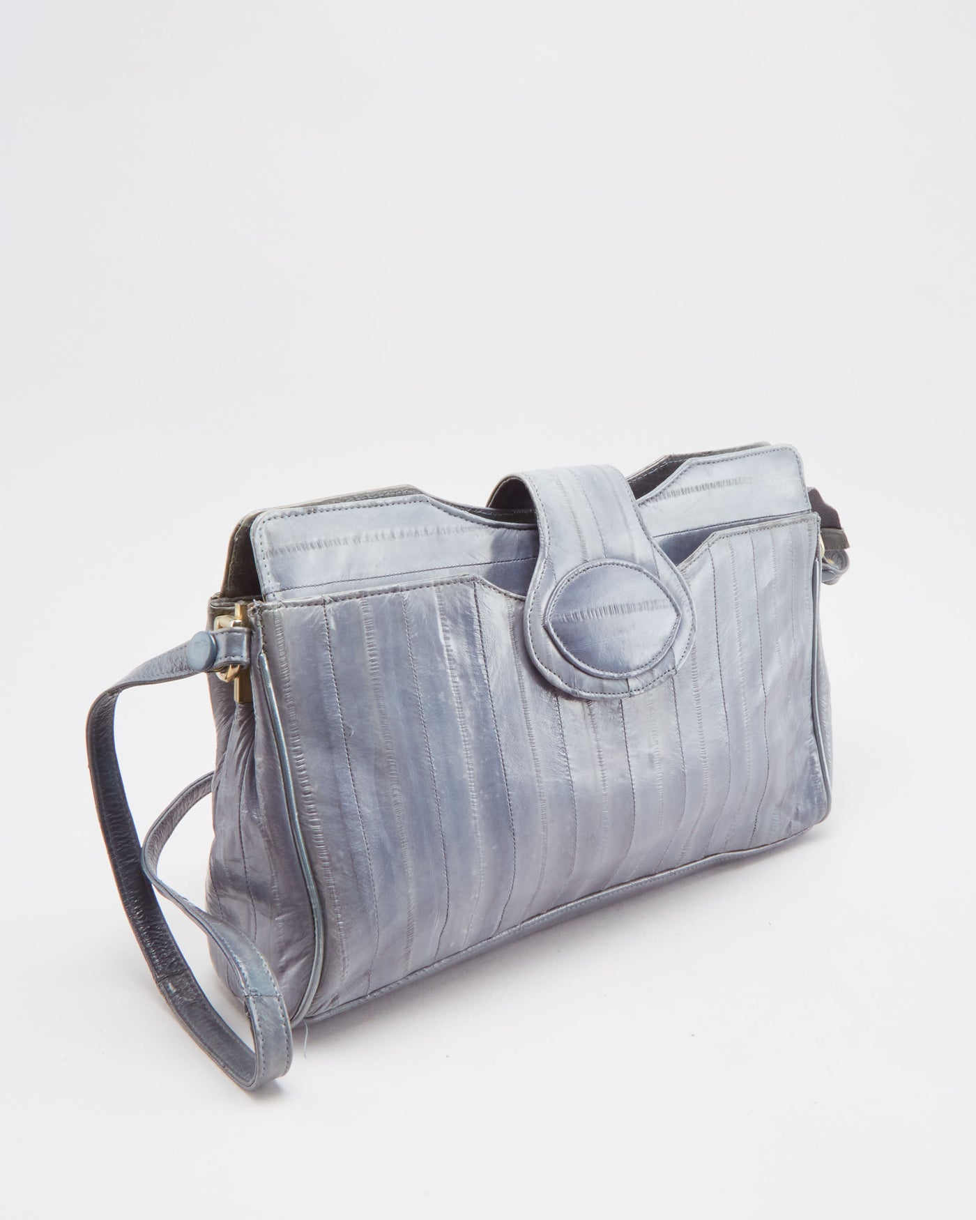 Vintage 1990s Grey Eel Skin Leather Shoulder Bag