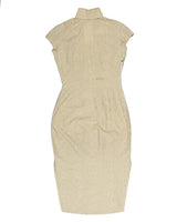 60s Beige Embossed Floral Cheongsam Dress - S