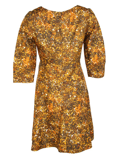 50s Warm Toned Brown and Orange Patterned Dress - S