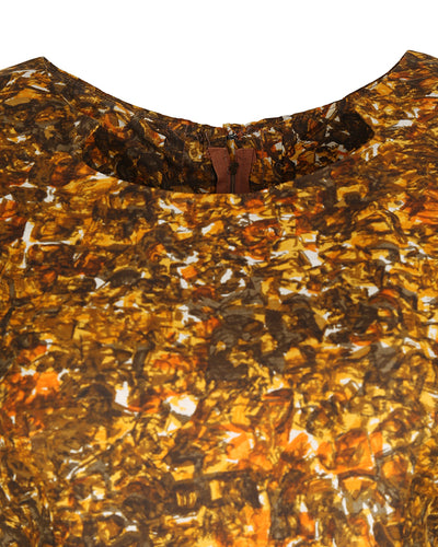 50s Warm Toned Brown and Orange Patterned Dress - S