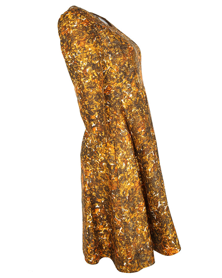 50s Warm Toned Brown and Orange Patterned Dress - S