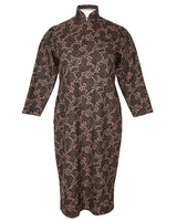 Vintage 1960s Chocolate brown Patterned Cheongsam Dress - S