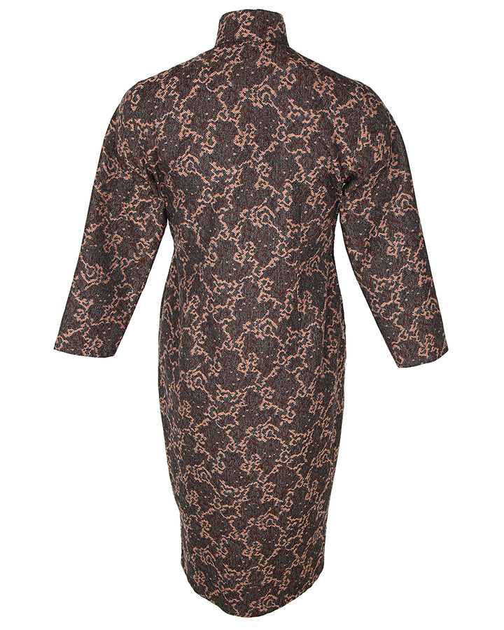 Vintage 1960s Chocolate brown Patterned Cheongsam Dress - S