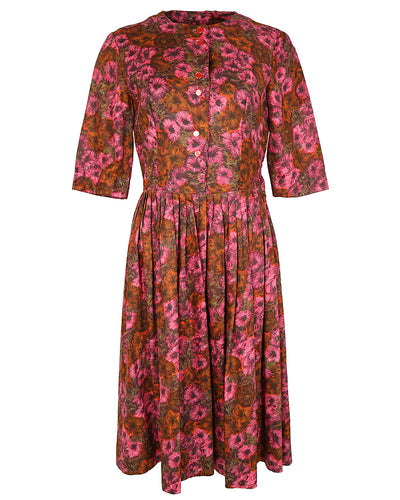 50s Vintage Brown & Pink Occasion Dress - S