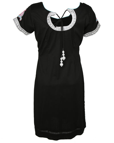 Black Embroidered Silver Edge Dress - S