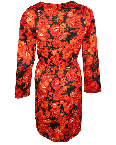 60s Black & Red Floral Sequin Detailed Evening Dress - S