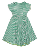 Vintage 30s 40s Green &amp; Gold Gingham Criss Cross Lace Up Day Dress - XS