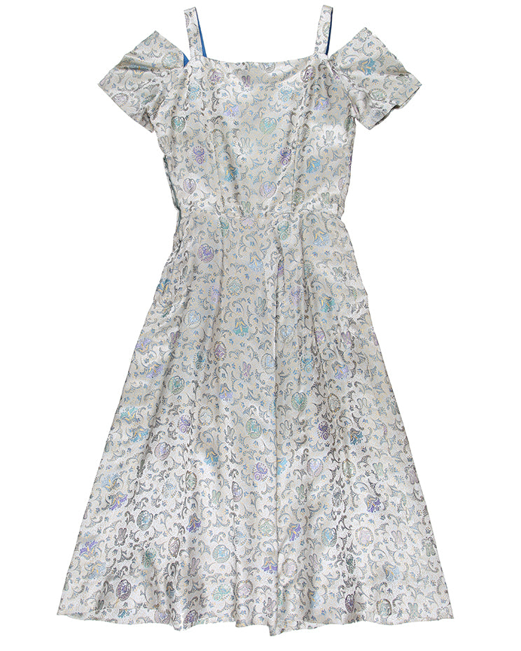 Vintage 1950s Aquamarine Brocade Evening Dress - S