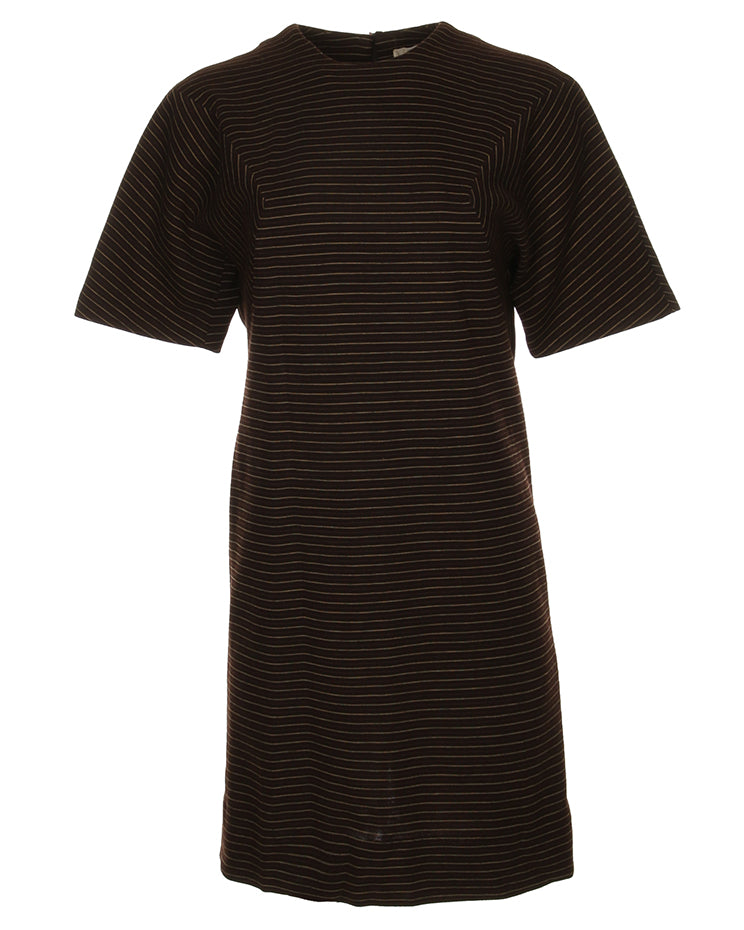Vintage 1970s Chocolate Striped Knit Dress - M