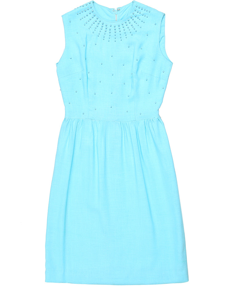 1950-60s blue beaded day dress - S