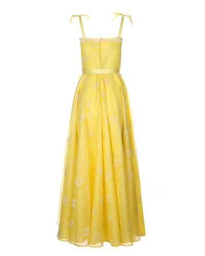 Vintage yellow floral ribbon strap dress - XS