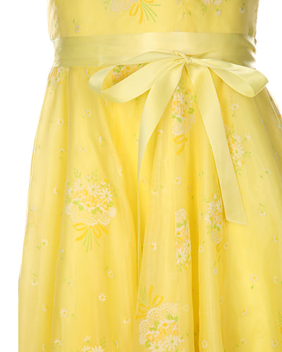 Vintage yellow floral ribbon strap dress - XS