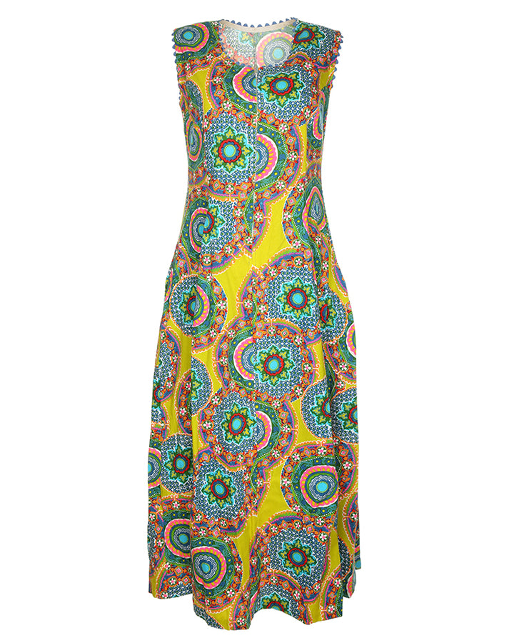 1970's Multi Coloured Patterned With Pockets Dress - M