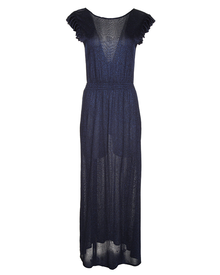 00s Blue And Black Knitted Style Maxi Dress - S