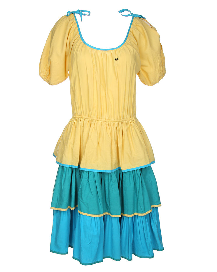 1990's Yellow And Blue Ra-Ra Style Dress - M