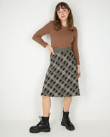 1970's brown checked knitted long sleeve dress - XS