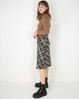 1970's brown checked knitted long sleeve dress - XS