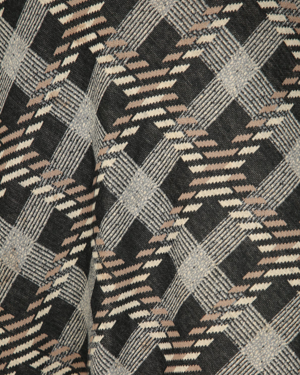 1970's brown checked knitted long sleeve dress - XS