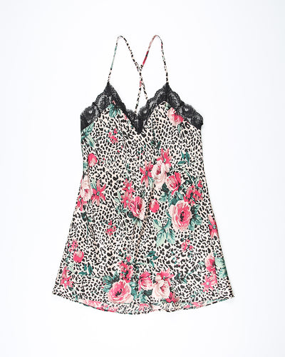Y2K leopard and floral slip dress - M / L