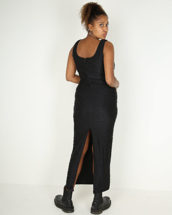 00s black with sequins party maxi dress - S