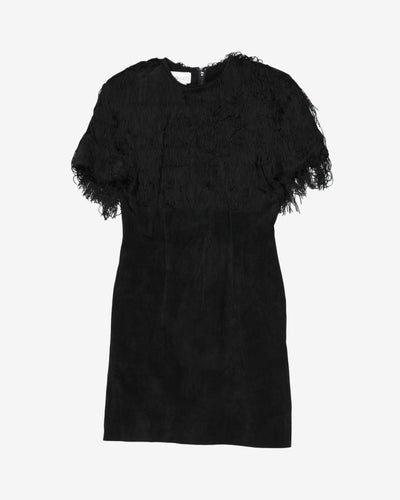 1990's black suede with fringing dress -S
