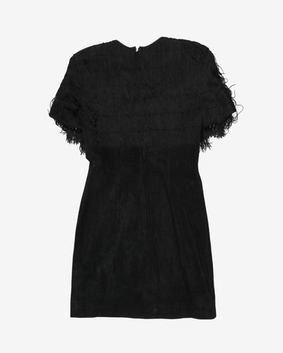 1990's black suede with fringing dress -S