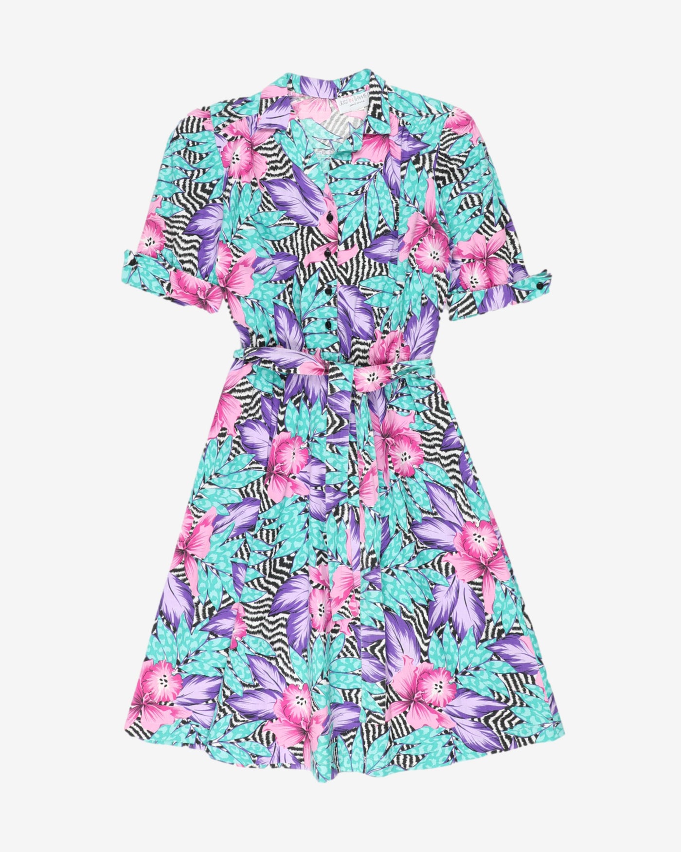 80s does 50s blue floral patterned dress - s