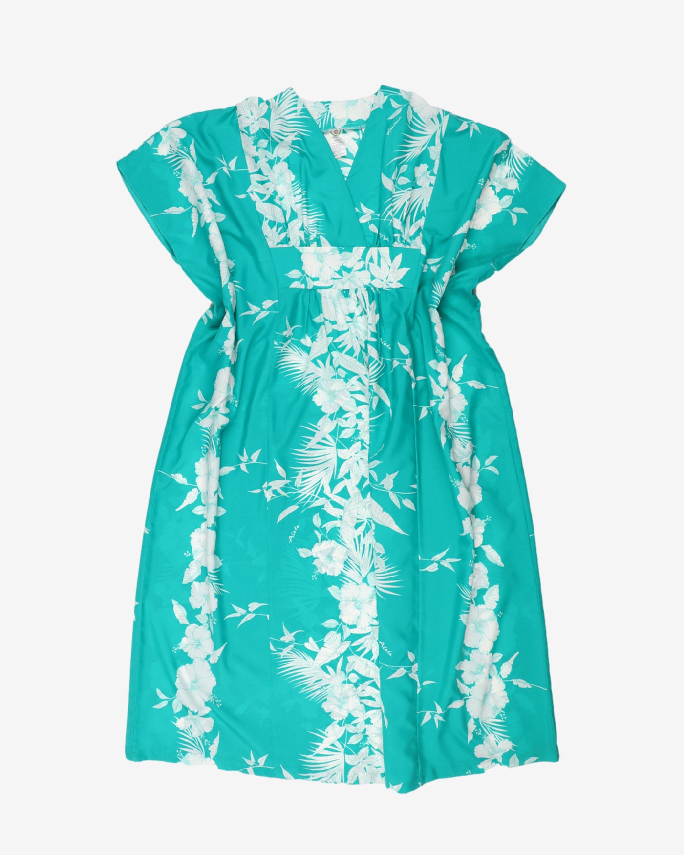 1970s green and white patterned kaftan dress - One size
