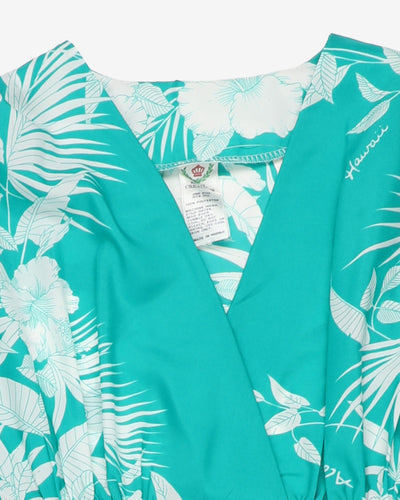 1970s green and white patterned kaftan dress - One size