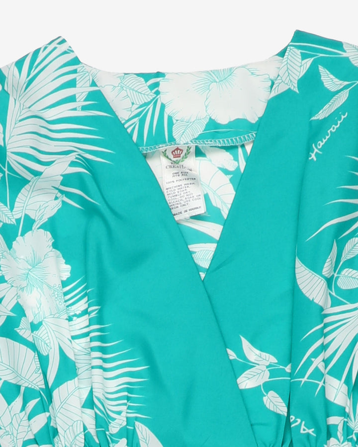 1970s green and white patterned kaftan dress - One size