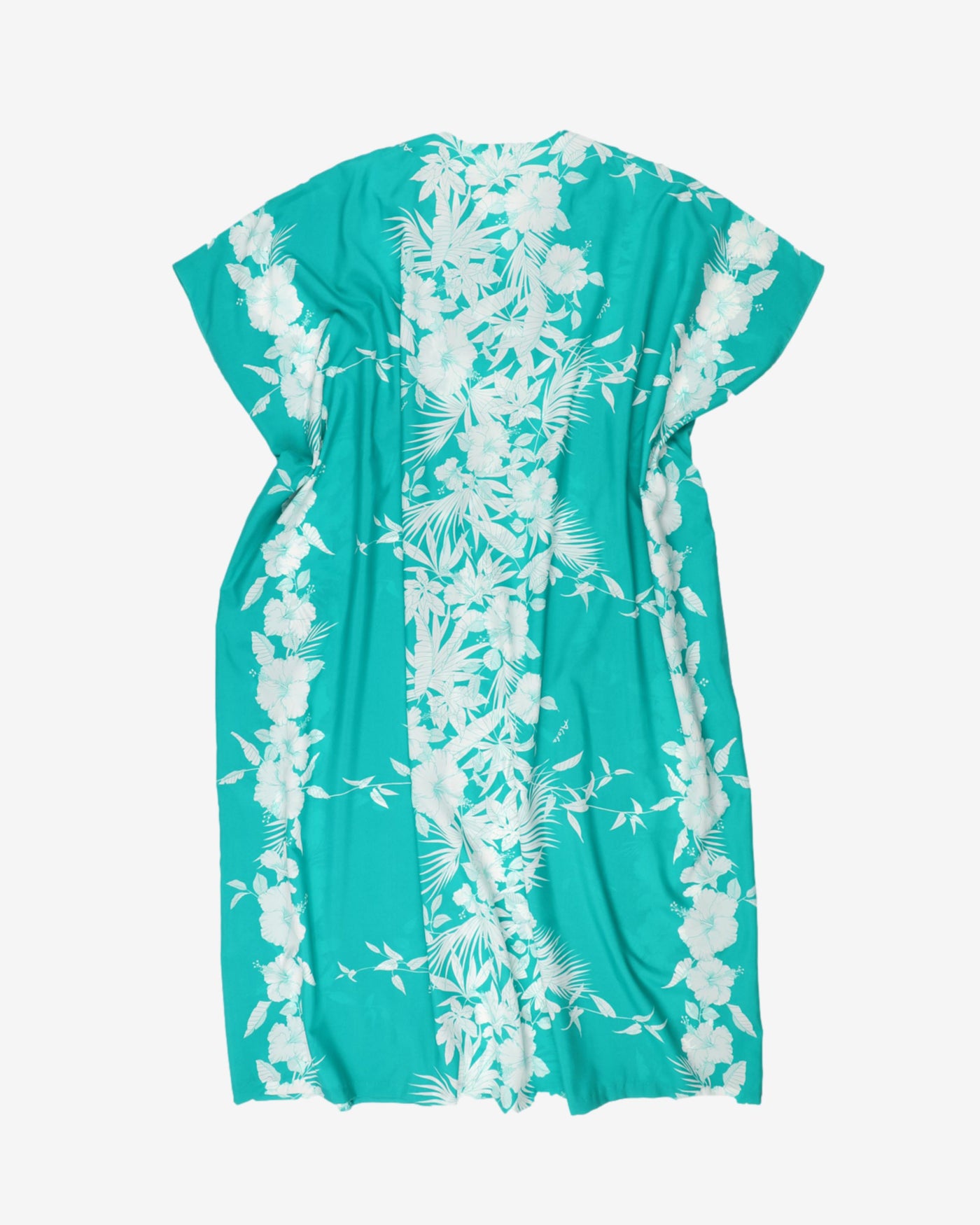 1970s green and white patterned kaftan dress - One size