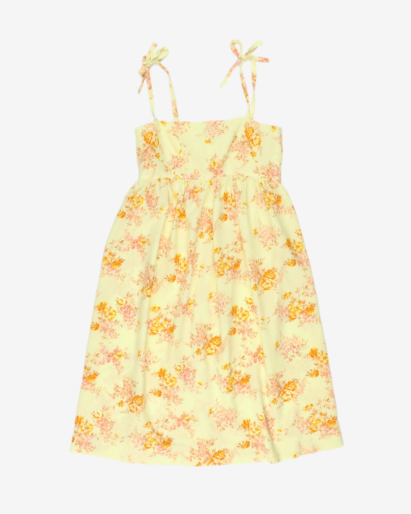 1970s yellow flower pattern dress - Xs