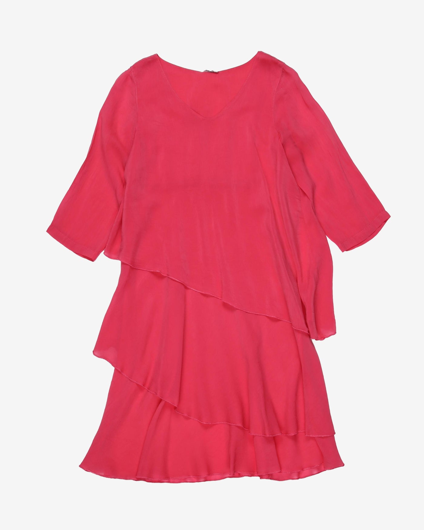 Pink tiered midi dress - M