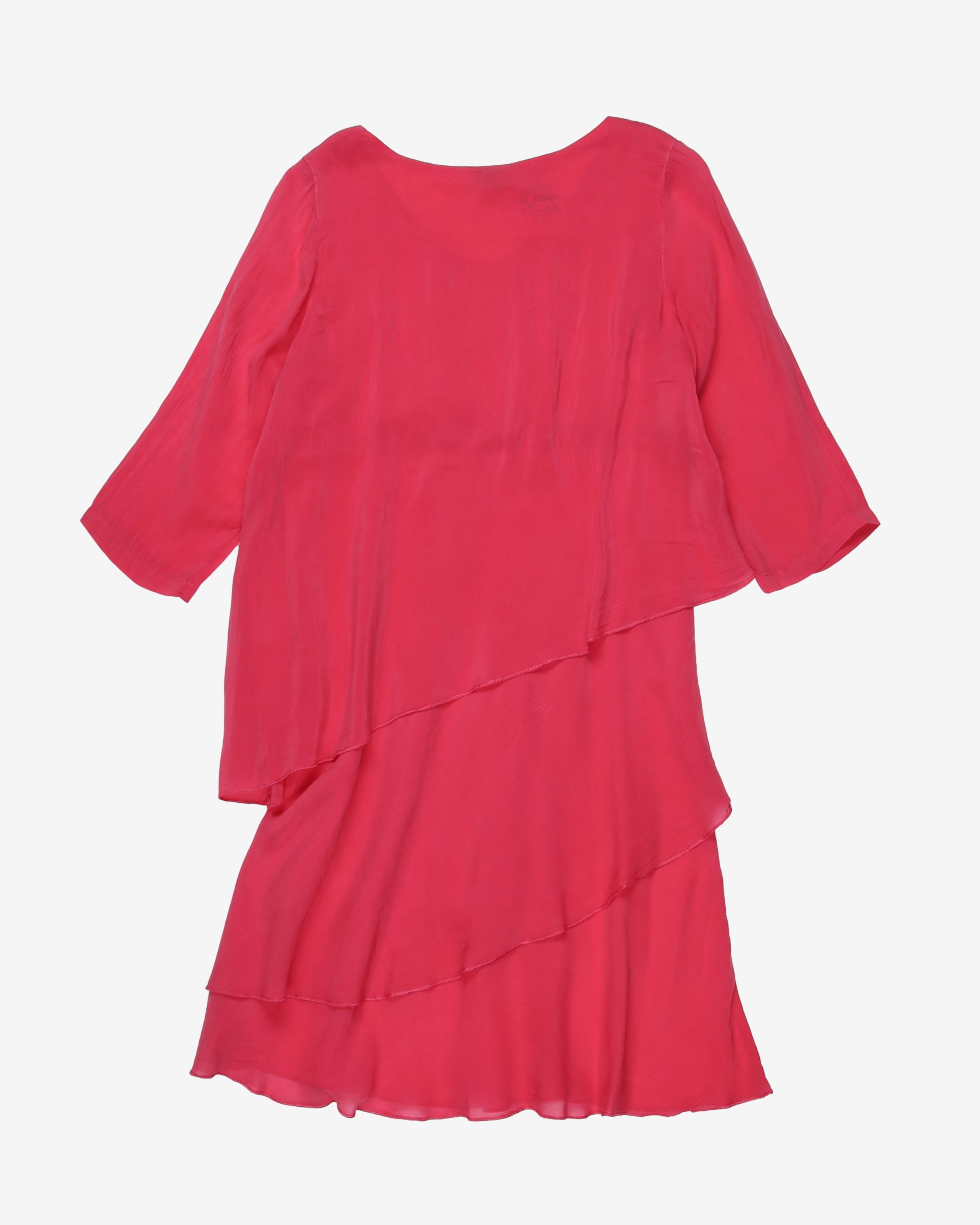 Pink tiered midi dress - M