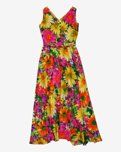 1970s vibrant floral patterned maxi dress - S
