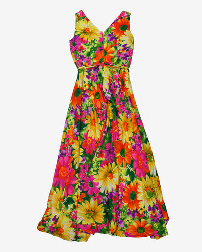 1970s vibrant floral patterned maxi dress - S
