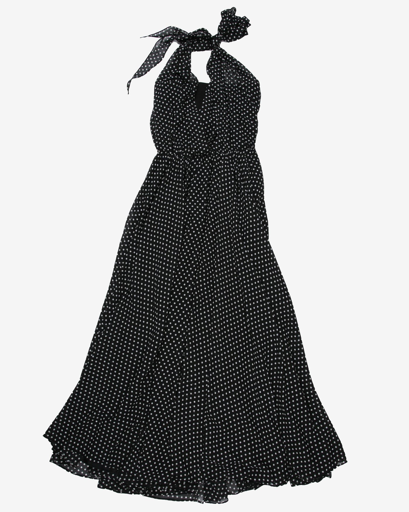 Black with white polka dots halter maxi dress - XS