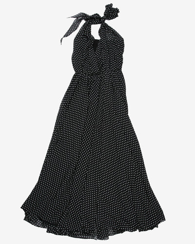 Black with white polka dots halter maxi dress - XS