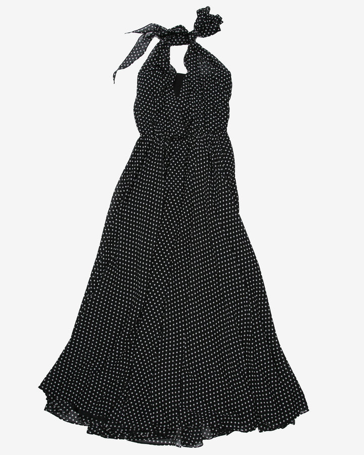 Black with white polka dots halter maxi dress - XS