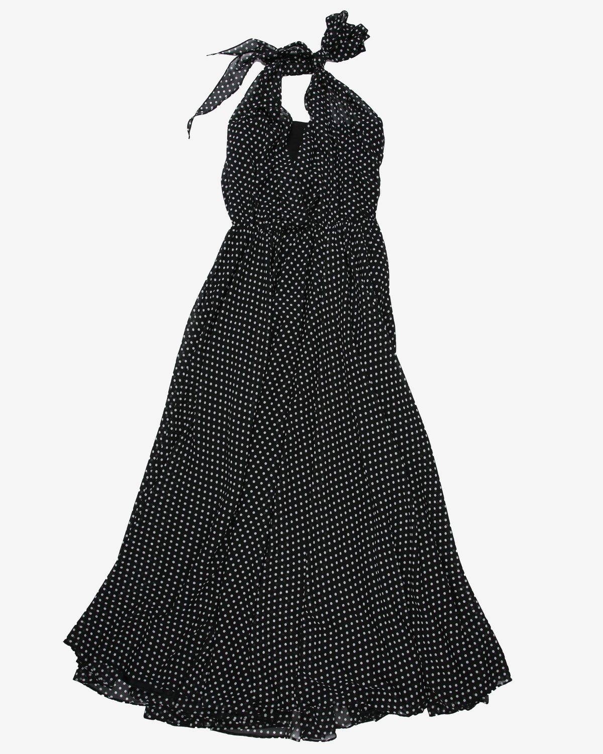 Black with white polka dots halter maxi dress - XS