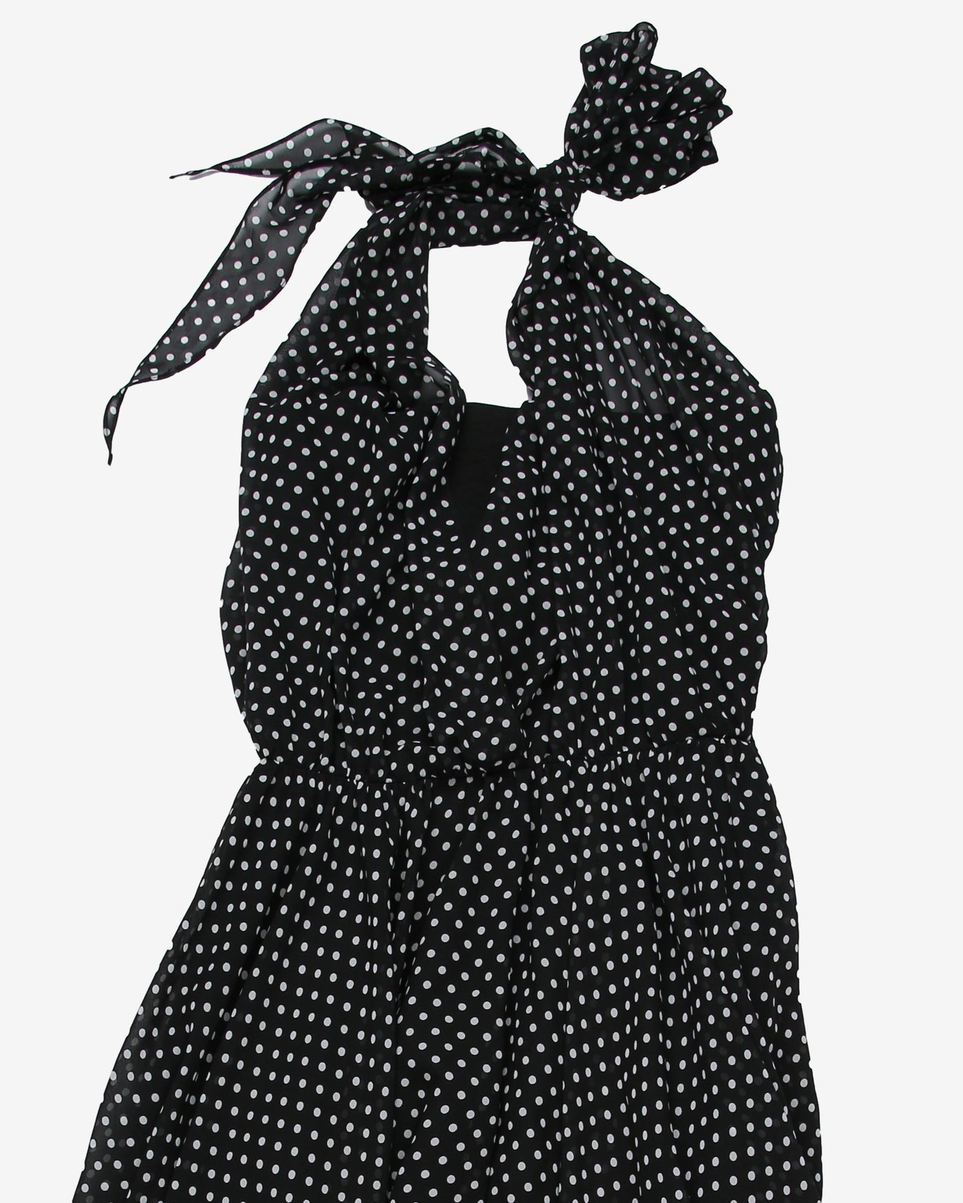 Black with white polka dots halter maxi dress - XS