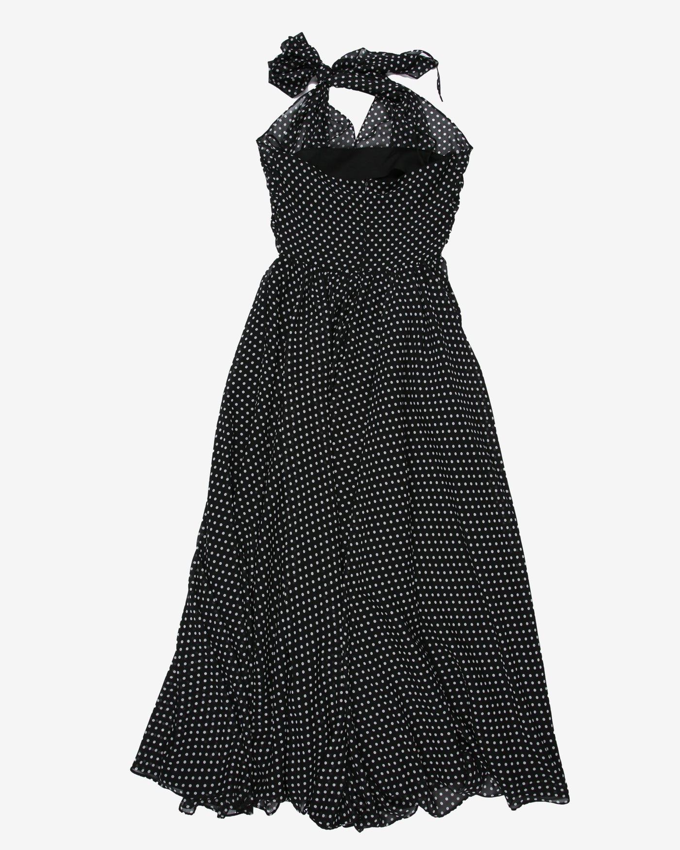 Black with white polka dots halter maxi dress - XS