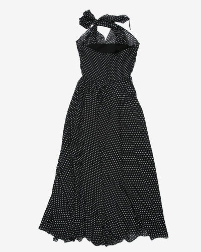 Black with white polka dots halter maxi dress - XS