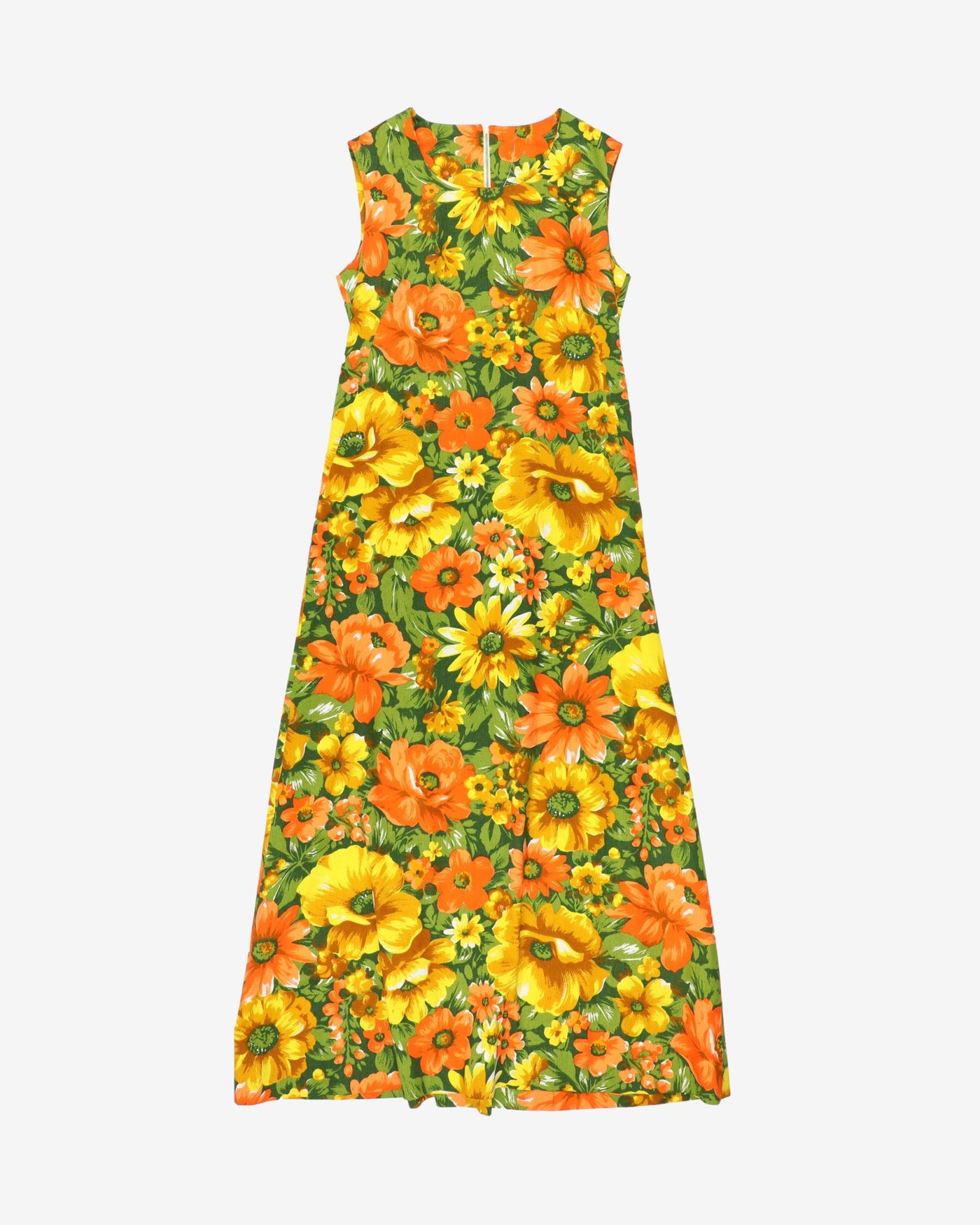 1970's orange and green floral dress - S