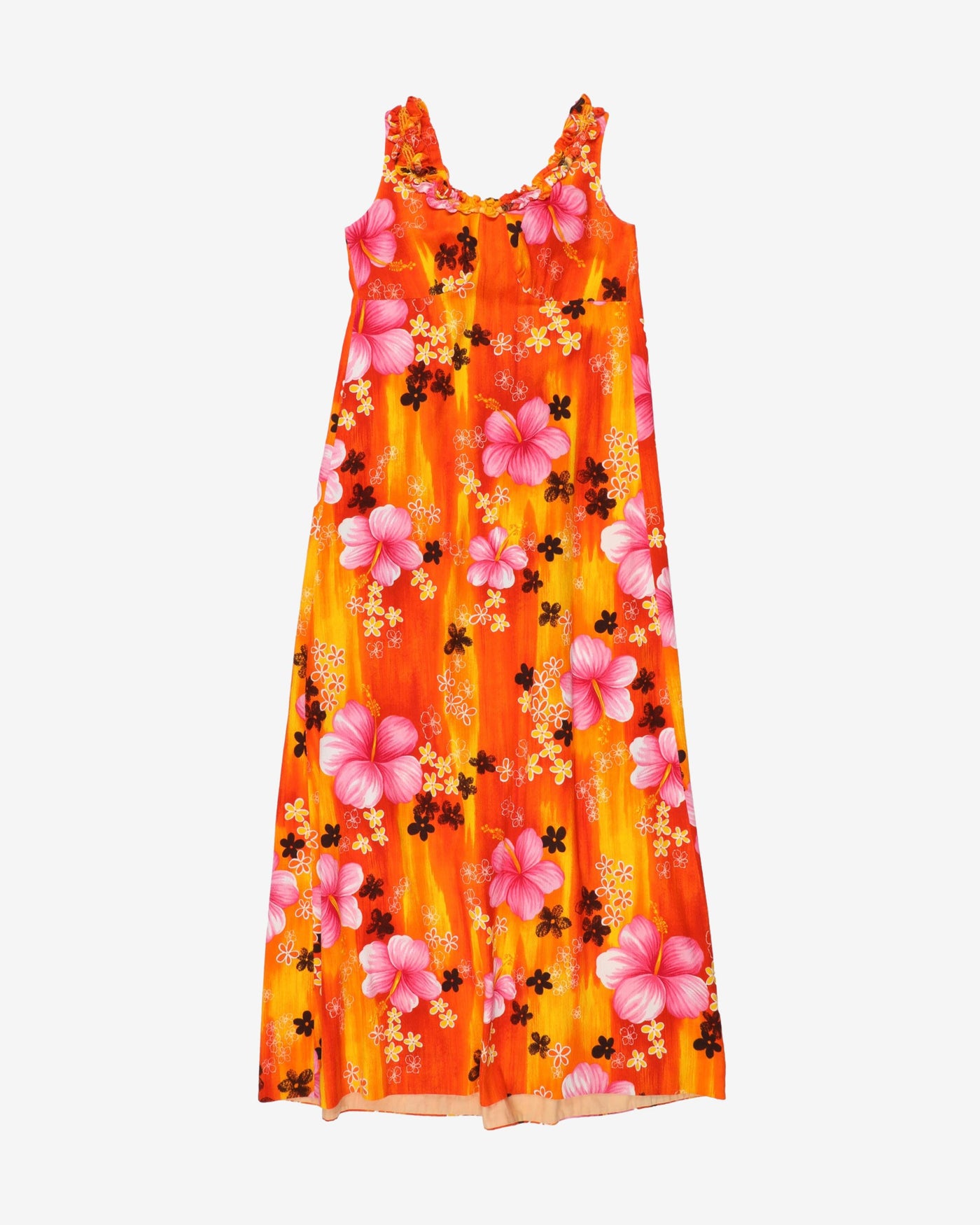 1970s Hawaiian orange floral maxi dress - XS / S