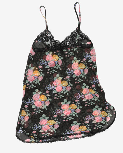 Unbranded Black Floral Slip Dress - S