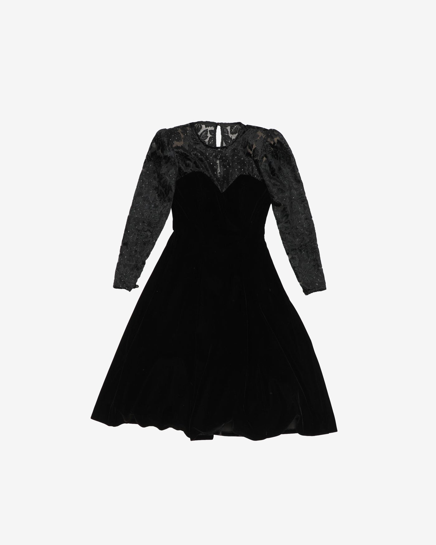 1980s black velvet evening dress - S